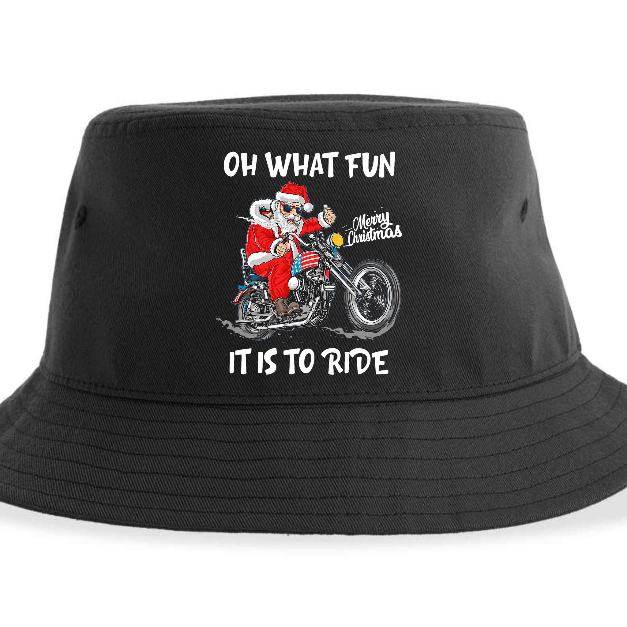 Biker Santa Motorcycle Fan Merry Christmas Xmas Holidays Sustainable Bucket Hat