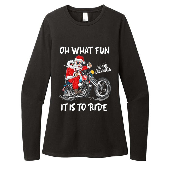 Biker Santa Motorcycle Fan Merry Christmas Xmas Holidays Womens CVC Long Sleeve Shirt