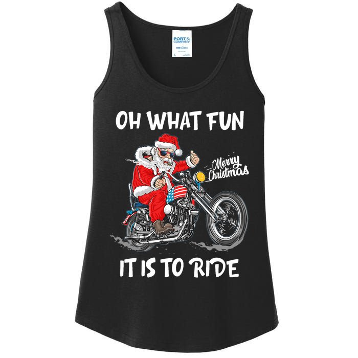 Biker Santa Motorcycle Fan Merry Christmas Xmas Holidays Ladies Essential Tank