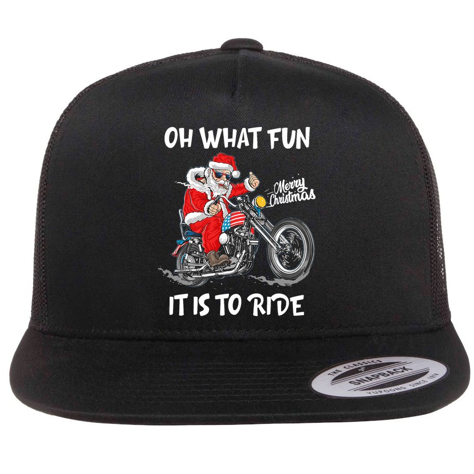 Biker Santa Motorcycle Fan Merry Christmas Xmas Holidays Flat Bill Trucker Hat