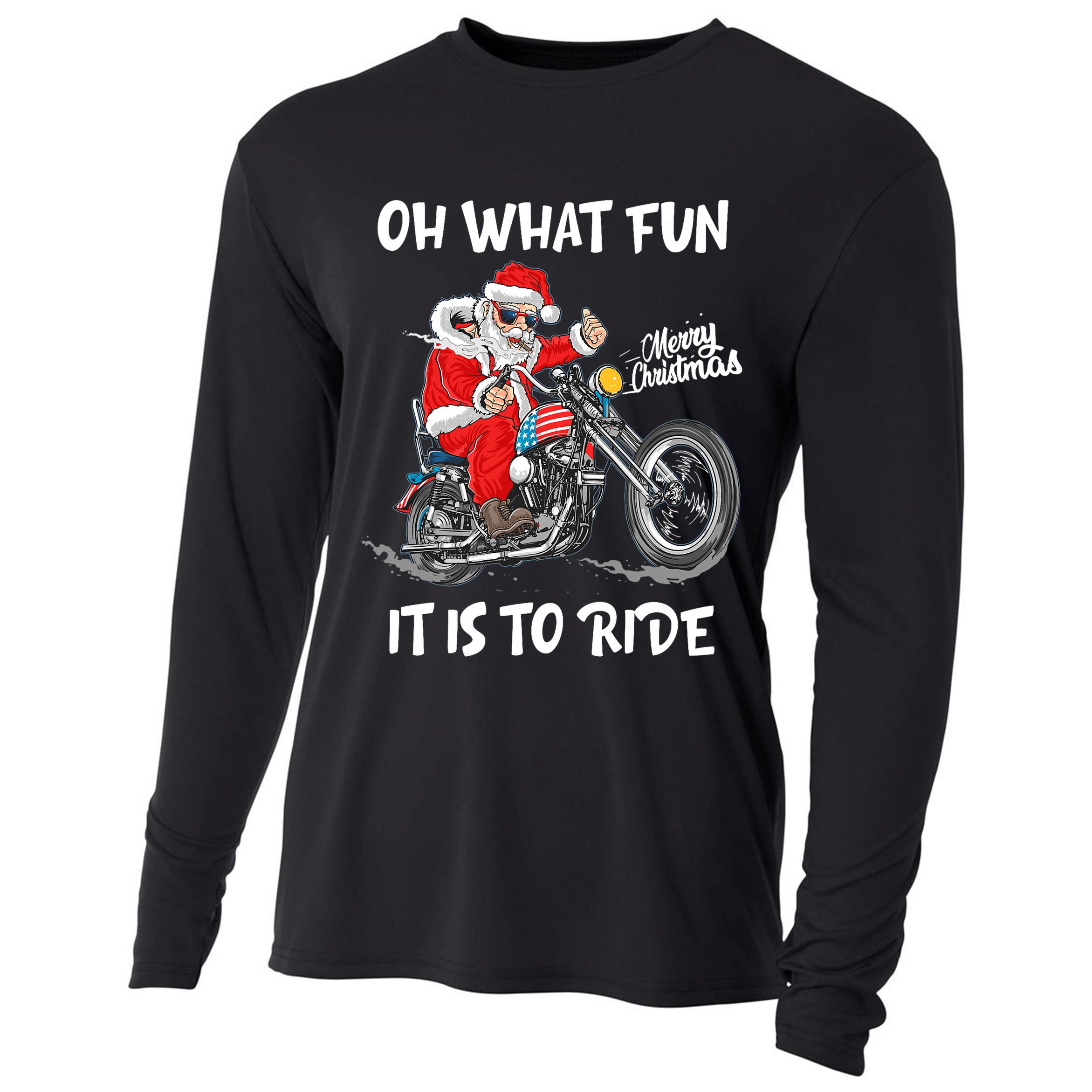 Biker Santa Motorcycle Fan Merry Christmas Xmas Holidays Cooling Performance Long Sleeve Crew