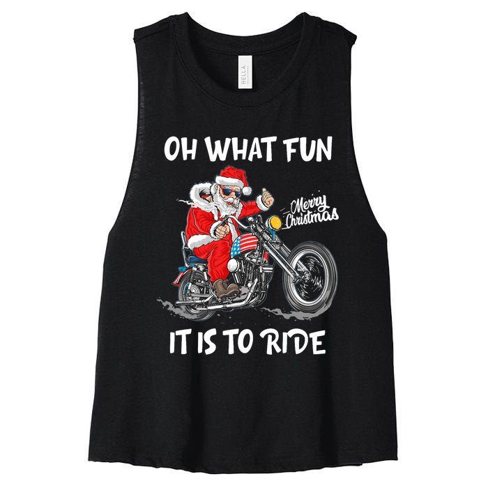 Biker Santa Motorcycle Fan Merry Christmas Xmas Holidays Women's Racerback Cropped Tank