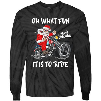 Biker Santa Motorcycle Fan Merry Christmas Xmas Holidays Tie-Dye Long Sleeve Shirt