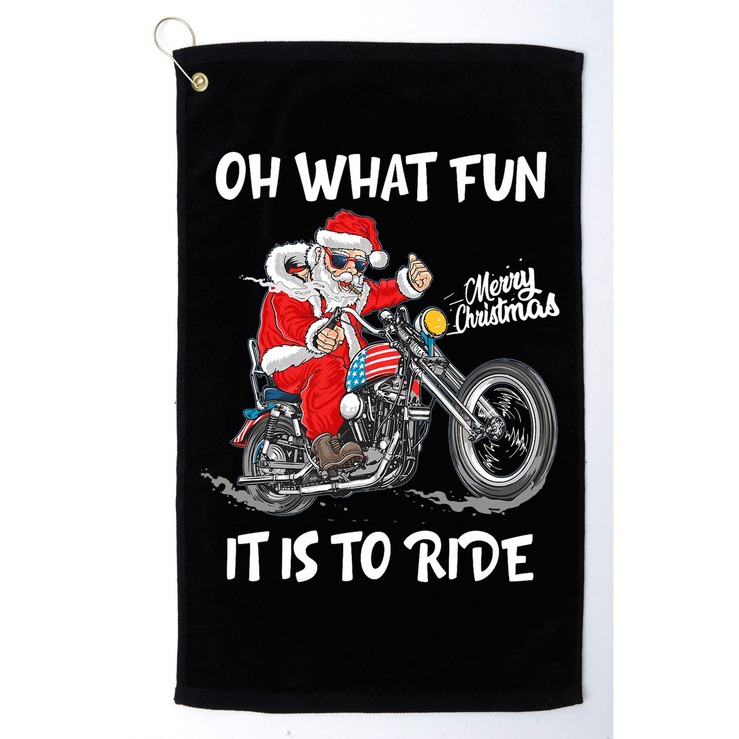Biker Santa Motorcycle Fan Merry Christmas Xmas Holidays Golf Towel