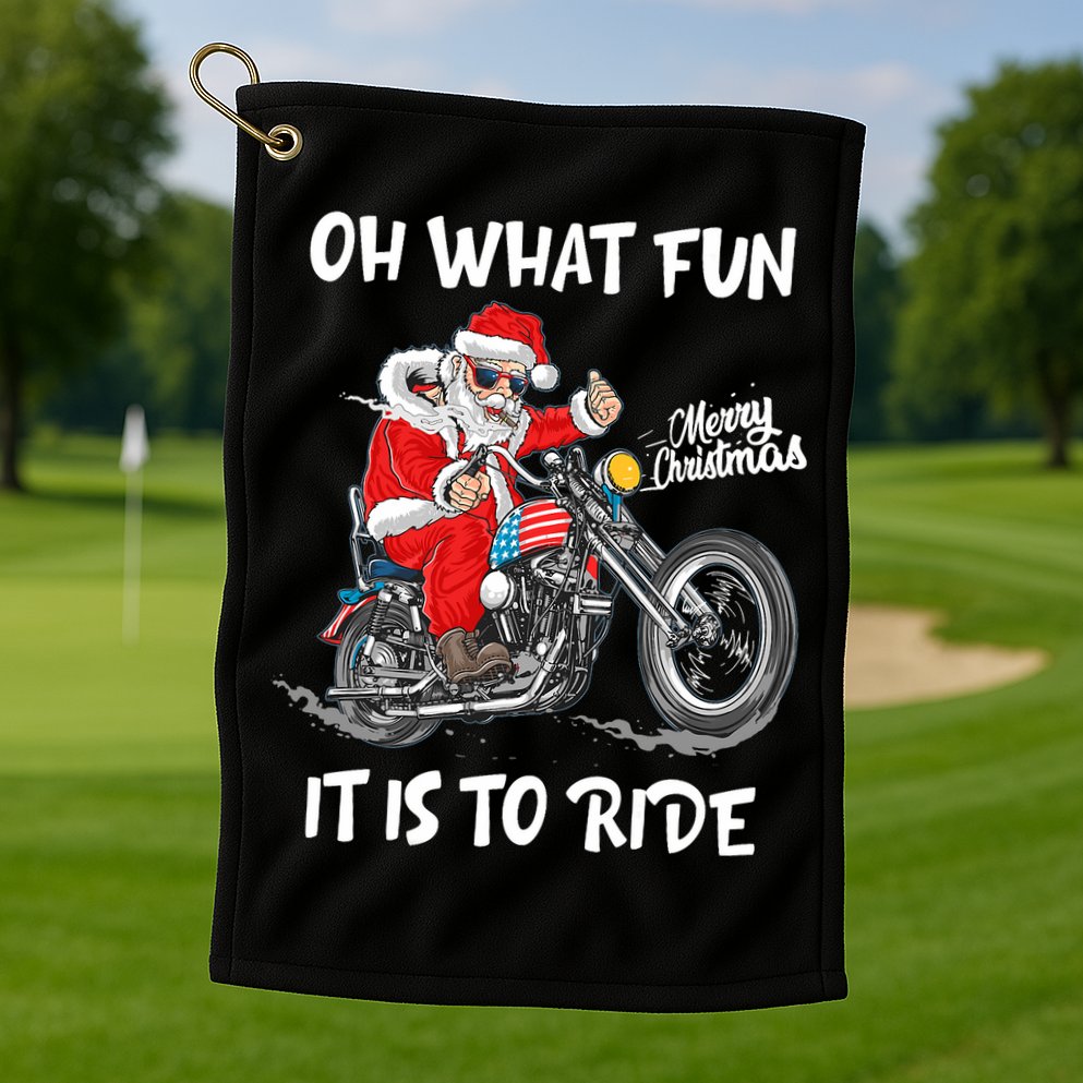 Biker Santa Motorcycle Fan Merry Christmas Xmas Holidays Golf Towel
