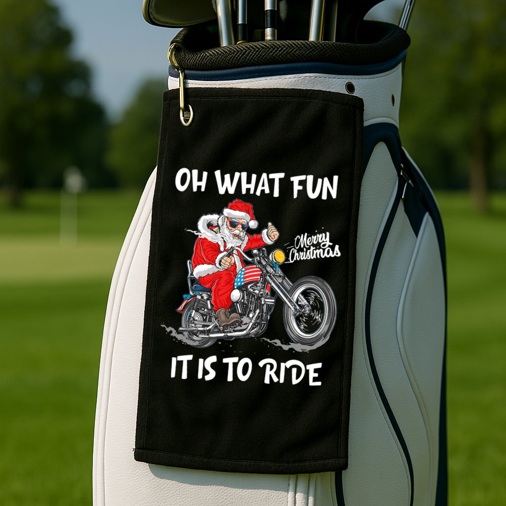 Biker Santa Motorcycle Fan Merry Christmas Xmas Holidays Golf Towel
