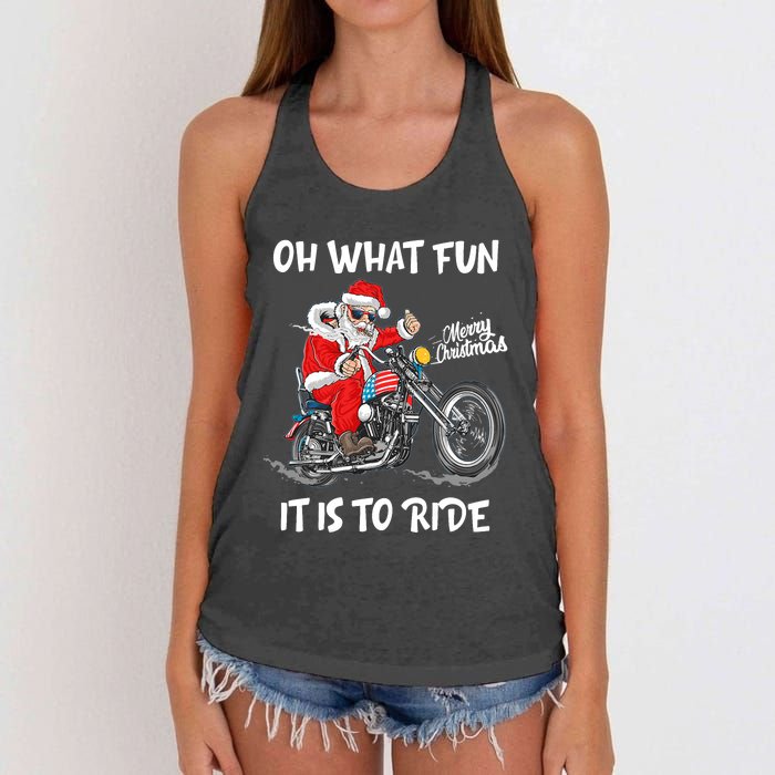 Biker Santa Motorcycle Fan Merry Christmas Xmas Holidays Women's Knotted Racerback Tank