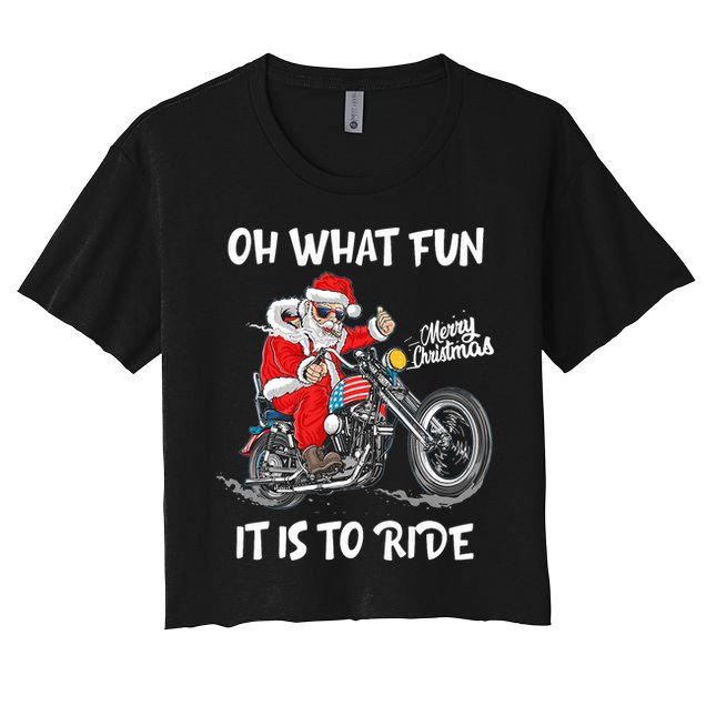 Biker Santa Motorcycle Fan Merry Christmas Xmas Holidays Women's Crop Top Tee
