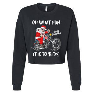 Biker Santa Motorcycle Fan Merry Christmas Xmas Holidays Cropped Pullover Crew