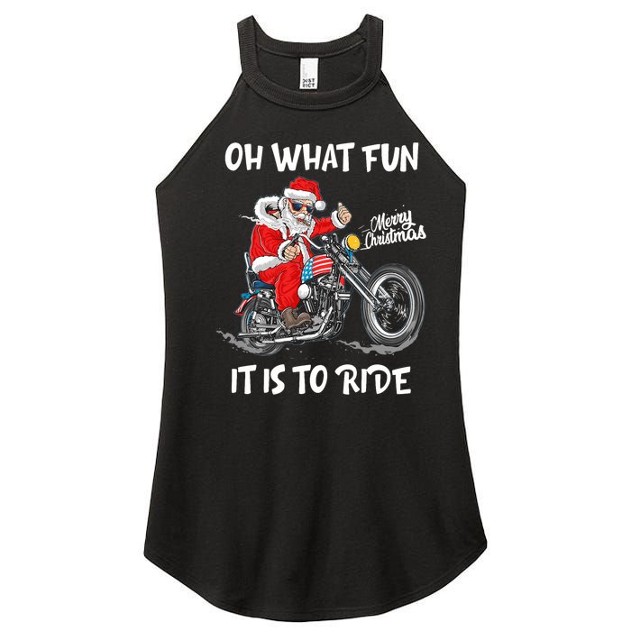 Biker Santa Motorcycle Fan Merry Christmas Xmas Holidays Women's Perfect Tri Rocker Tank