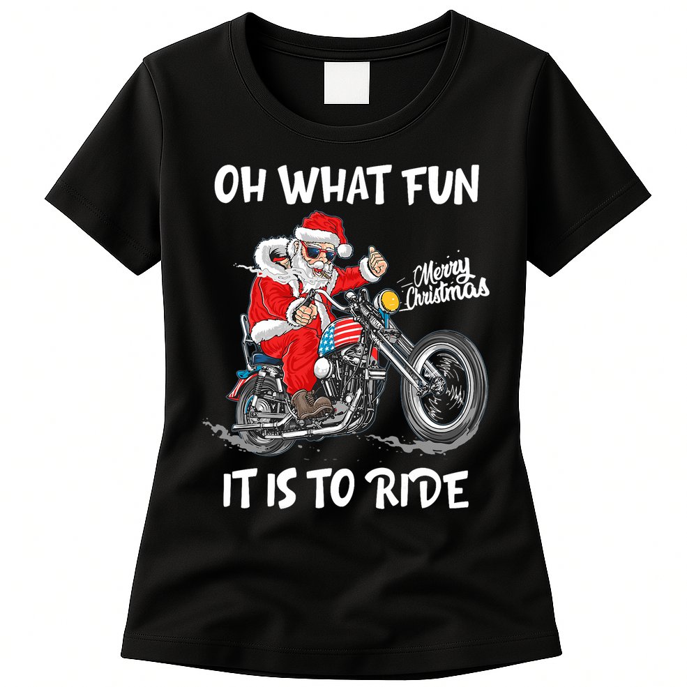 Biker Santa Motorcycle Fan Merry Christmas Xmas Holidays Womens T-Shirt