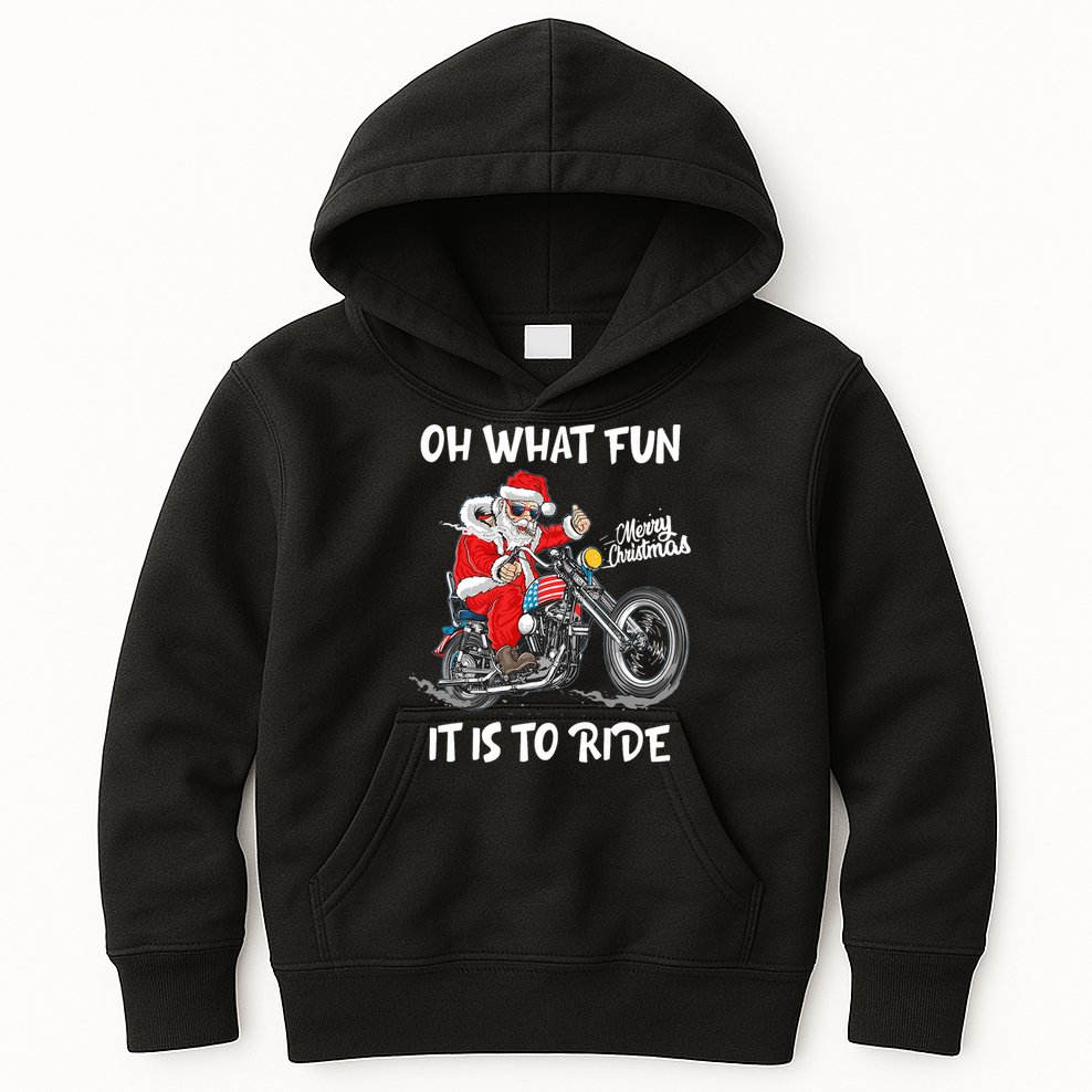Biker Santa Motorcycle Fan Merry Christmas Xmas Holidays Kids Hoodie