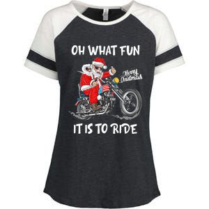 Biker Santa Motorcycle Fan Merry Christmas Xmas Holidays Enza Ladies Jersey Colorblock Tee