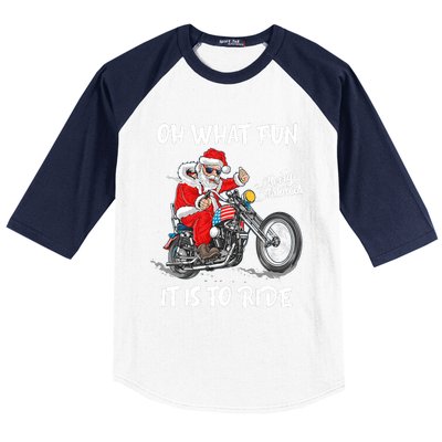 Biker Santa Motorcycle Fan Merry Christmas Xmas Holidays Baseball Sleeve Shirt