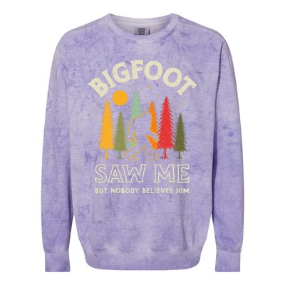 Bigfoot Saw Me But Nobody Believes Him Funny Sasquatch Retro Colorblast Crewneck Sweatshirt