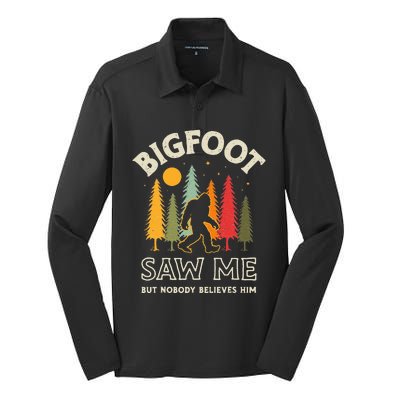 Bigfoot Saw Me But Nobody Believes Him Funny Sasquatch Retro Silk Touch Performance Long Sleeve Polo