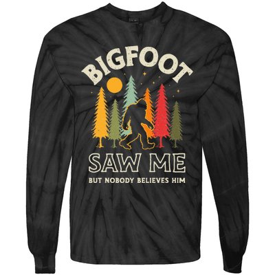 Bigfoot Saw Me But Nobody Believes Him Funny Sasquatch Retro Tie-Dye Long Sleeve Shirt