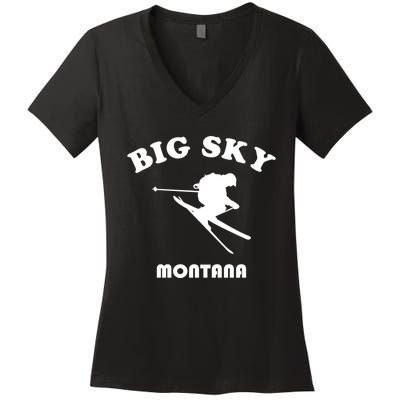 Big Sky Montana Gift Usa Ski Retro Gift Women's V-Neck T-Shirt