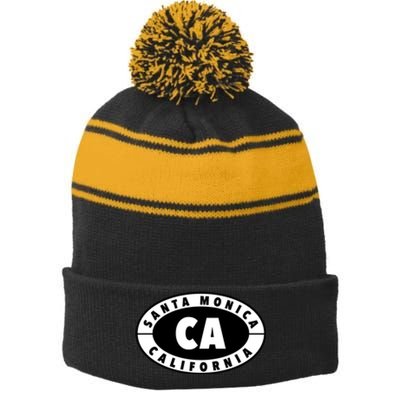 Badge Santa Monica California Stripe Pom Pom Beanie