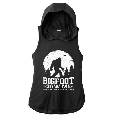 Bigfoot Saw Me But Nobody Believes Him Funny Sasquatch Yeti Ladies PosiCharge Tri-Blend Wicking Draft Hoodie Tank