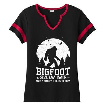 Bigfoot Saw Me But Nobody Believes Him Funny Sasquatch Yeti Ladies Halftime Notch Neck Tee