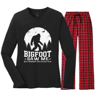 Bigfoot Saw Me But Nobody Believes Him Funny Sasquatch Yeti Women's Long Sleeve Flannel Pajama Set 