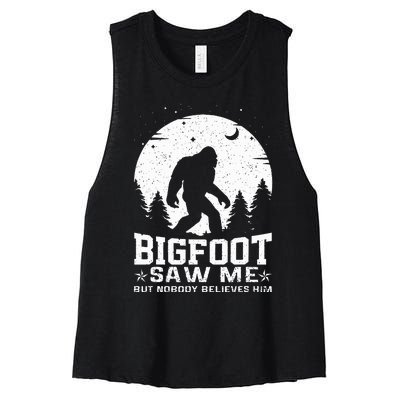 Bigfoot Saw Me But Nobody Believes Him Funny Sasquatch Yeti Women's Racerback Cropped Tank