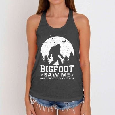 Bigfoot Saw Me But Nobody Believes Him Funny Sasquatch Yeti Women's Knotted Racerback Tank