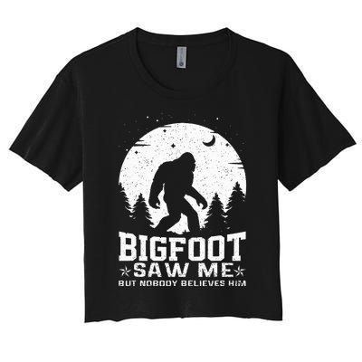 Bigfoot Saw Me But Nobody Believes Him Funny Sasquatch Yeti Women's Crop Top Tee