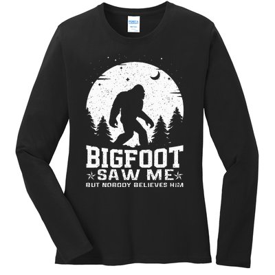 Bigfoot Saw Me But Nobody Believes Him Funny Sasquatch Yeti Ladies Long Sleeve Shirt