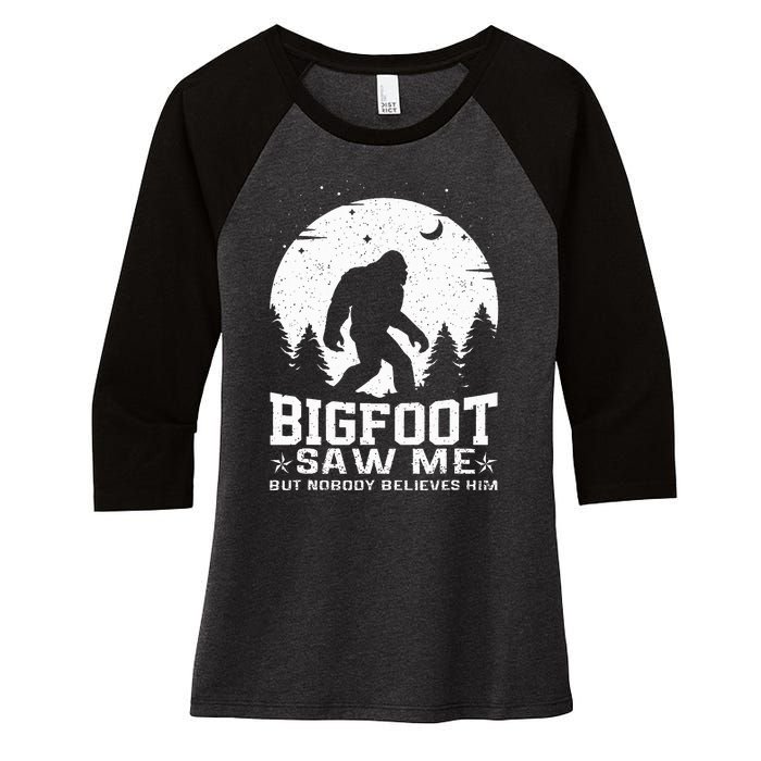 Bigfoot Saw Me But Nobody Believes Him Funny Sasquatch Yeti Women's Tri-Blend 3/4-Sleeve Raglan Shirt