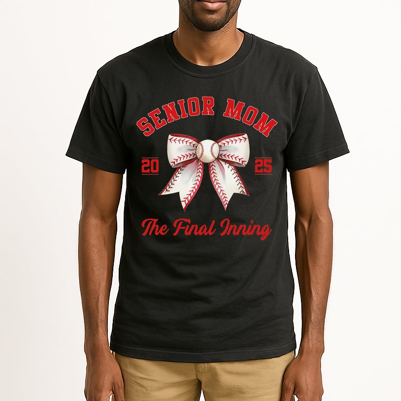 Baseball Senior Mom Coquette Bow Class Of 2025 Final Inning Tall T-Shirt