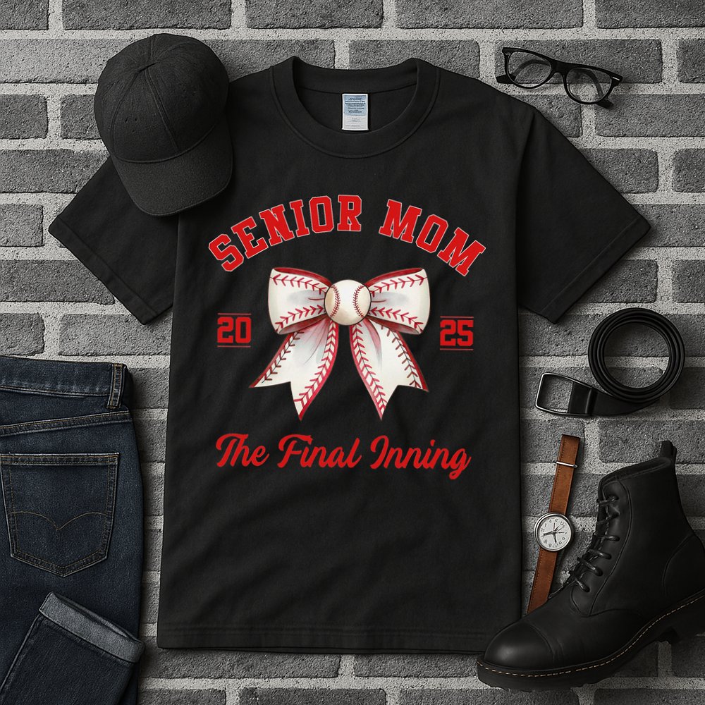 Baseball Senior Mom Coquette Bow Class Of 2025 Final Inning Tall T-Shirt