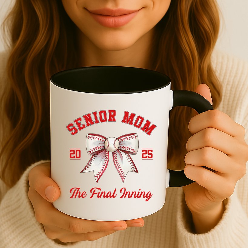 Baseball Senior Mom Coquette Bow Class Of 2025 Final Inning Mug