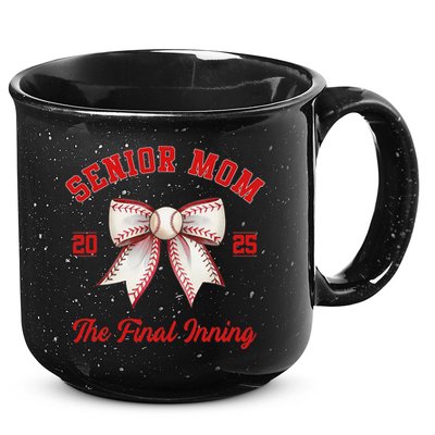 Baseball Senior Mom Coquette Bow Class Of 2025 Final Inning 15oz Campfire Ceramic Mug