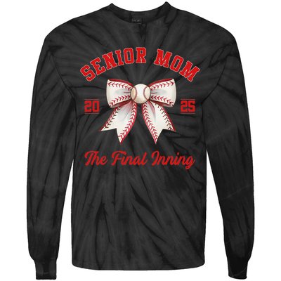 Baseball Senior Mom Coquette Bow Class Of 2025 Final Inning Tie-Dye Long Sleeve Shirt