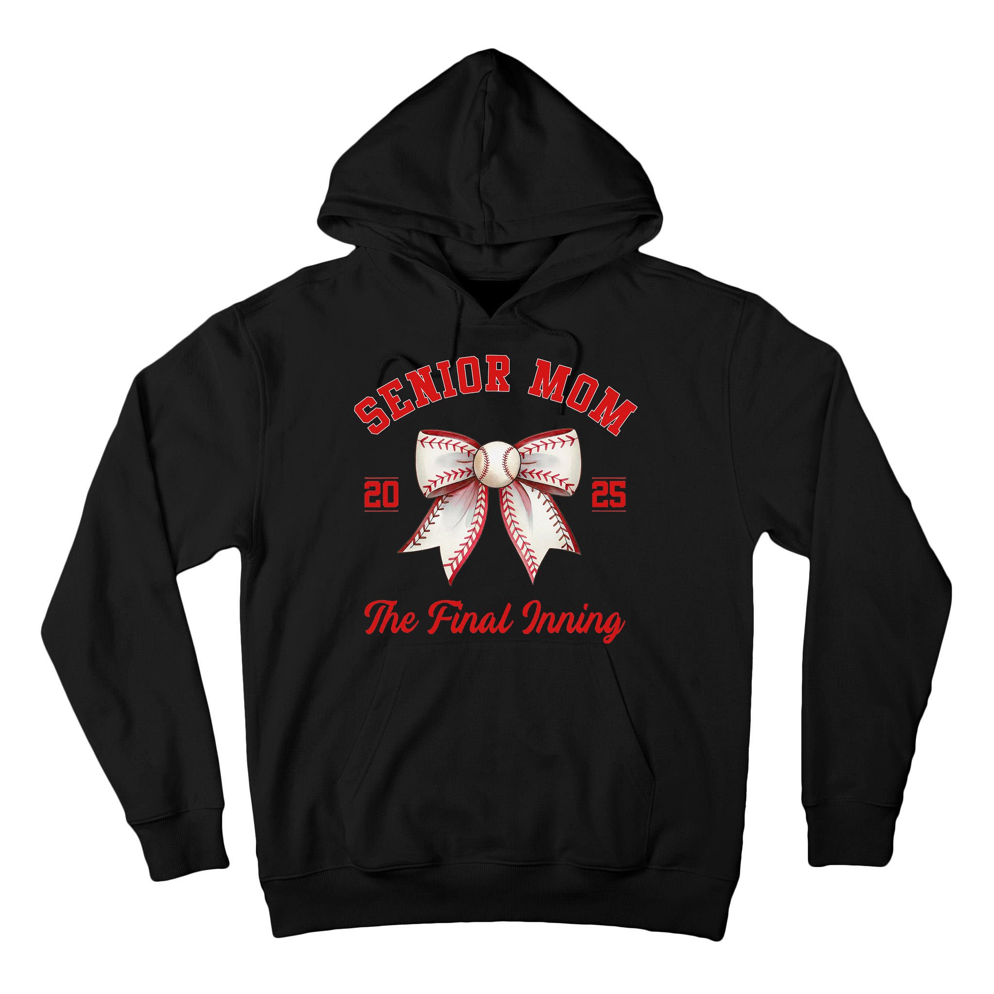 Baseball Senior Mom Coquette Bow Class Of 2025 Final Inning Tall Hoodie