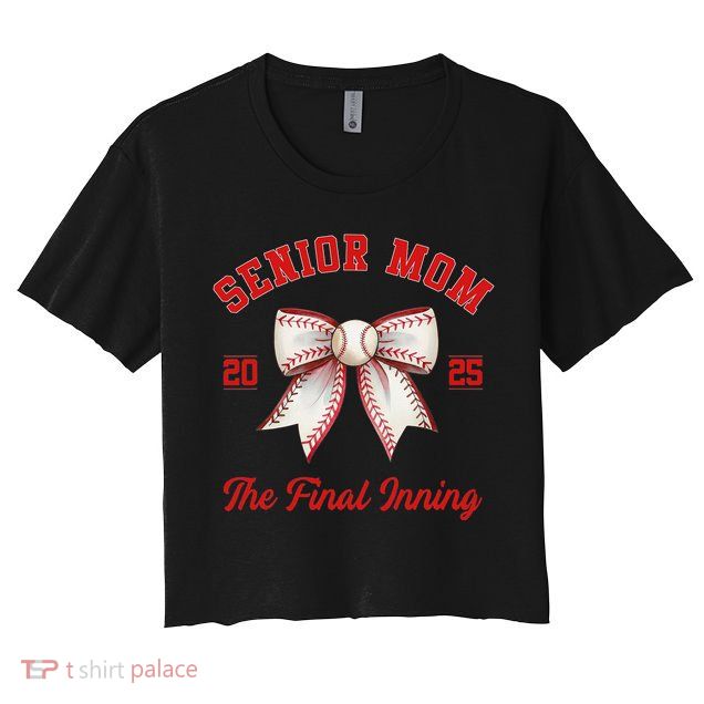 Baseball Senior Mom Coquette Bow Class Of 2025 Final Inning Crop Top