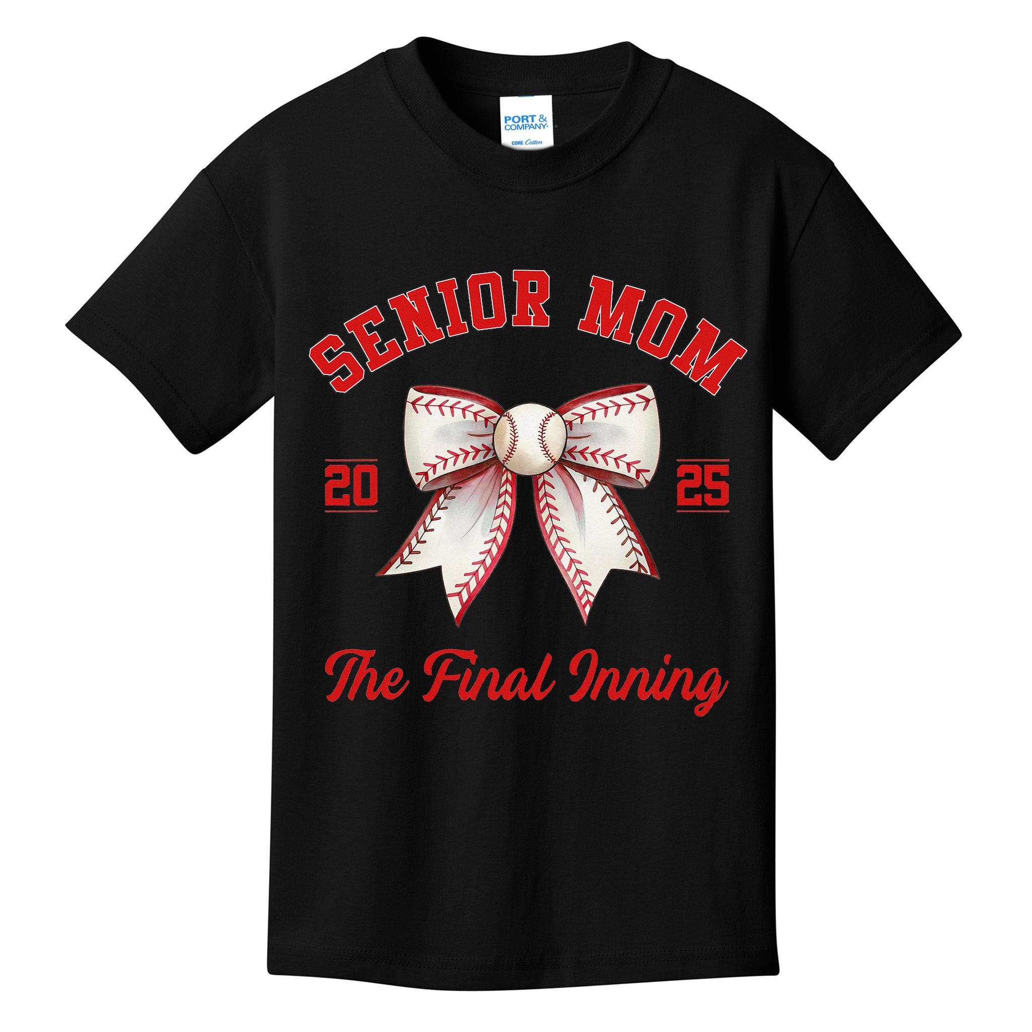 Baseball Senior Mom Coquette Bow Class Of 2025 Final Inning Kids T-Shirt