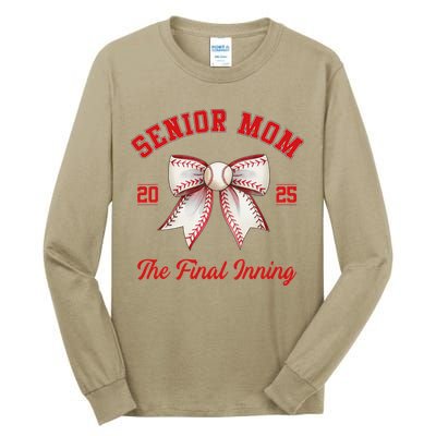 Baseball Senior Mom Coquette Bow Class Of 2025 Final Inning Tall Long Sleeve T-Shirt
