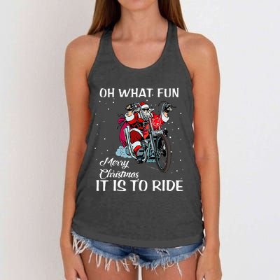 Biker Santa Motorcycle Fan Merry Christmas Holidays Women's Knotted Racerback Tank