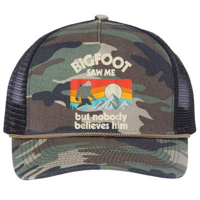 Bigfoot Saw Me But Nobody Believes Him Funny Sasquatch Retro Rope Trucker Hat Cap