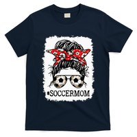 Bleached Soccer Mom Messy Bun player Mothers Day T-Shirt