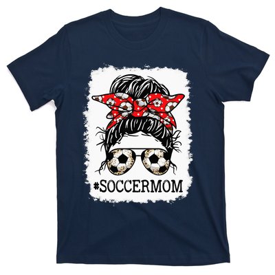 Bleached Soccer Mom Messy Bun player Mothers Day T-Shirt