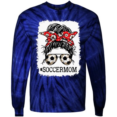 Bleached Soccer Mom Messy Bun player Mothers Day Tie-Dye Long Sleeve Shirt