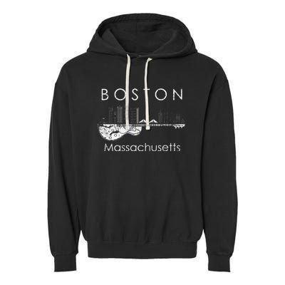 Boston Souvenir Massachusetts Skyline Music Guitar Garment-Dyed Fleece Hoodie