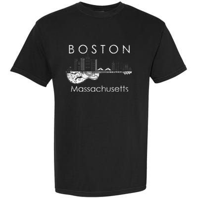 Boston Souvenir Massachusetts Skyline Music Guitar Garment-Dyed Heavyweight T-Shirt