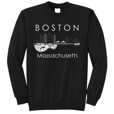 Boston Souvenir Massachusetts Skyline Music Guitar Sweatshirt