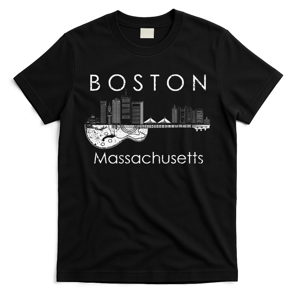 Boston Souvenir Massachusetts Skyline Music Guitar T-Shirt