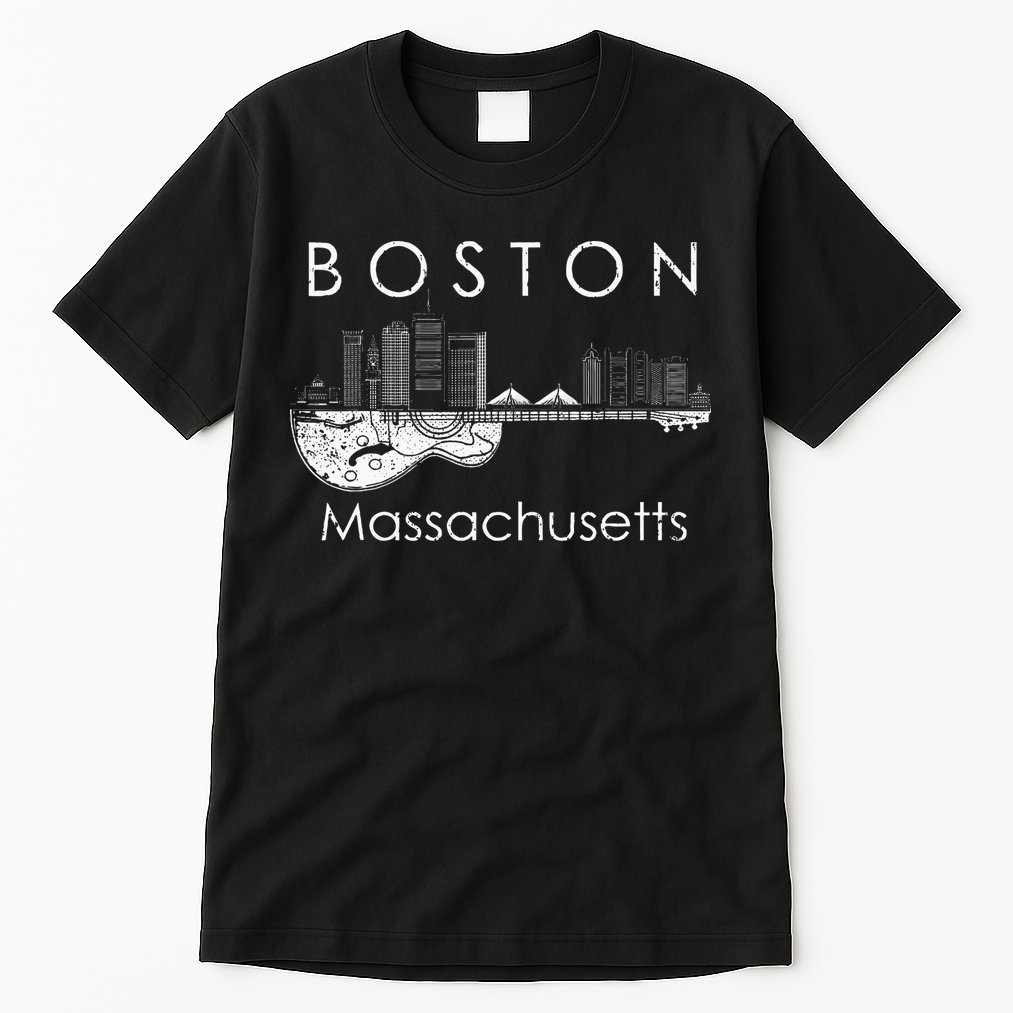 Boston Souvenir Massachusetts Skyline Music Guitar Tall T-Shirt